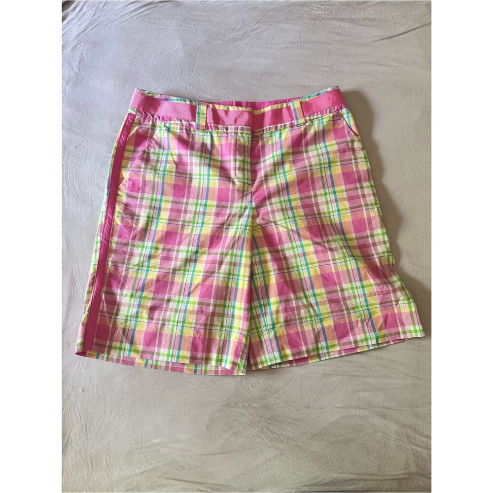 Lilly Pulitzer adjustable waist Y2K Plaid Bermuda Shorts White Label Preppy